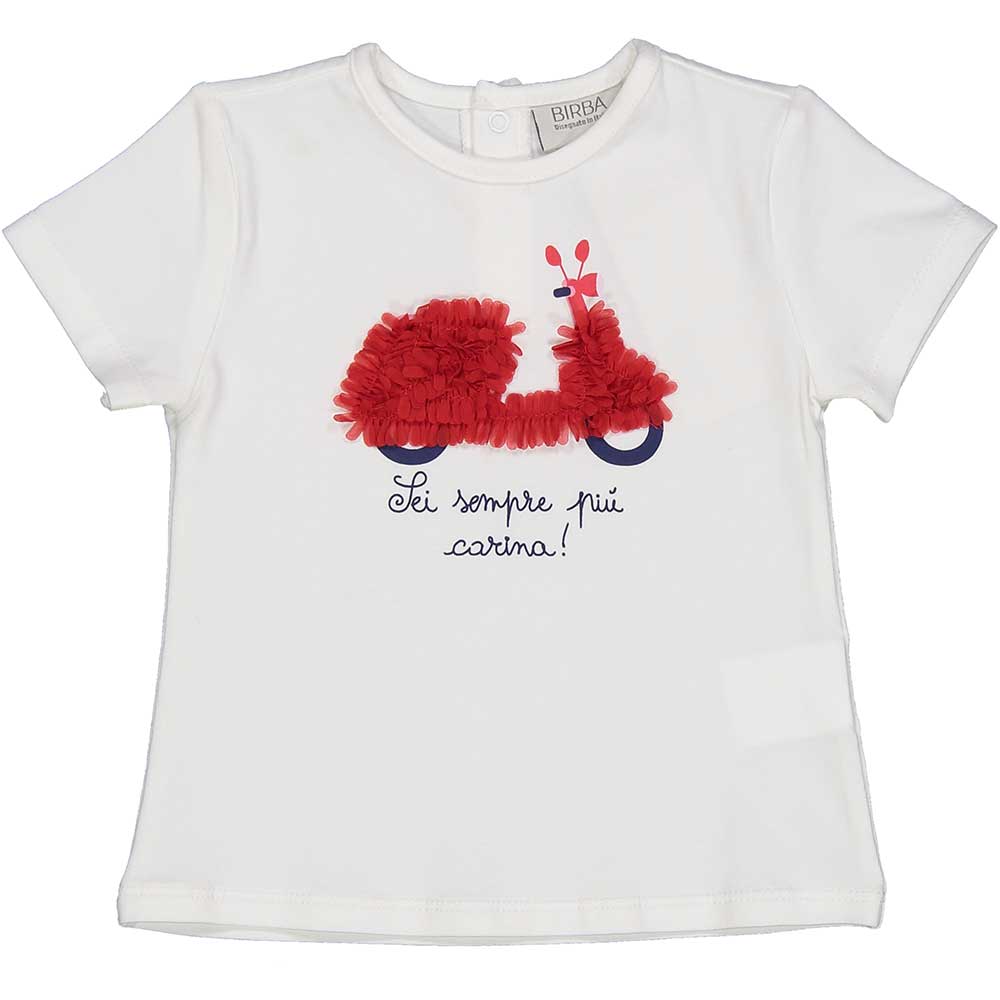 Kurzärmeliges T-Shirt aus der Birba-Kinderkollektion mit kleinen Stoffblüten auf der Vorderseite....