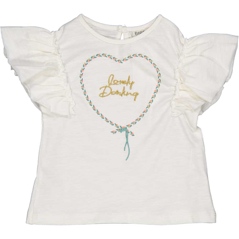 
T-Shirt aus der Kinderbekleidungslinie Birba, mit Volants an den Schultern und erhabener goldene...