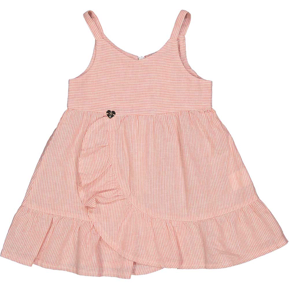 Kleines Sommerkleidchen aus der Birba-Kinderkollektion, mit Schulterträgern und Rock. Streifenmus...