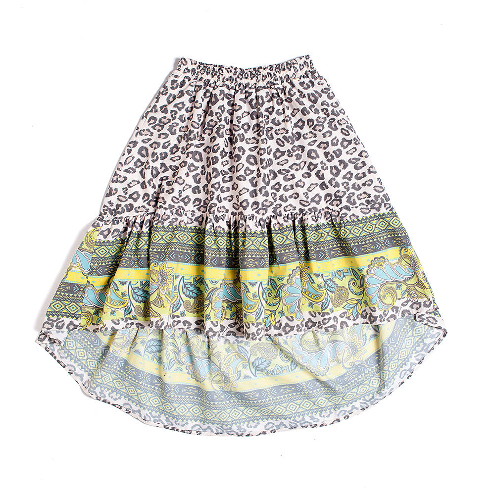 
Gonna della Linea Abbigliamento Bambina, con elastico in vita e fantasia animalier, più lunga di...
