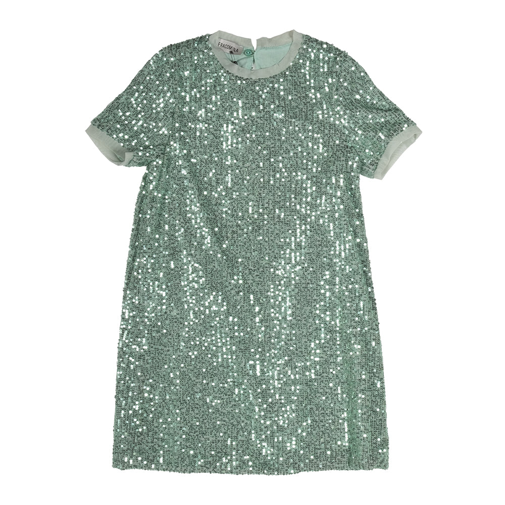 Elegantes Kleid aus der Fracomina Children's Clothing Line, Etuimodell mit Allover-Pailletten.
Zu...