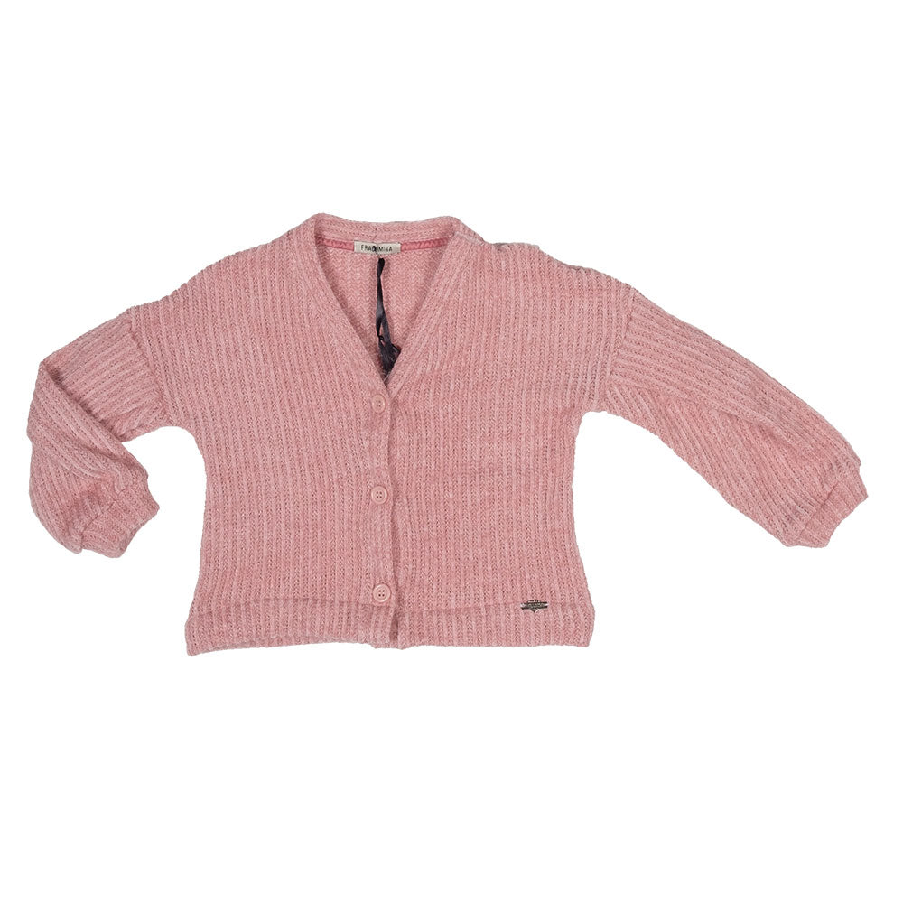Dieser gerippte Cardigan in weichem Rosa ist perfekt für kleine Mädchen, die sich an kälteren Tag...
