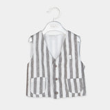 Gilet in lino per bambino a righe con taschini