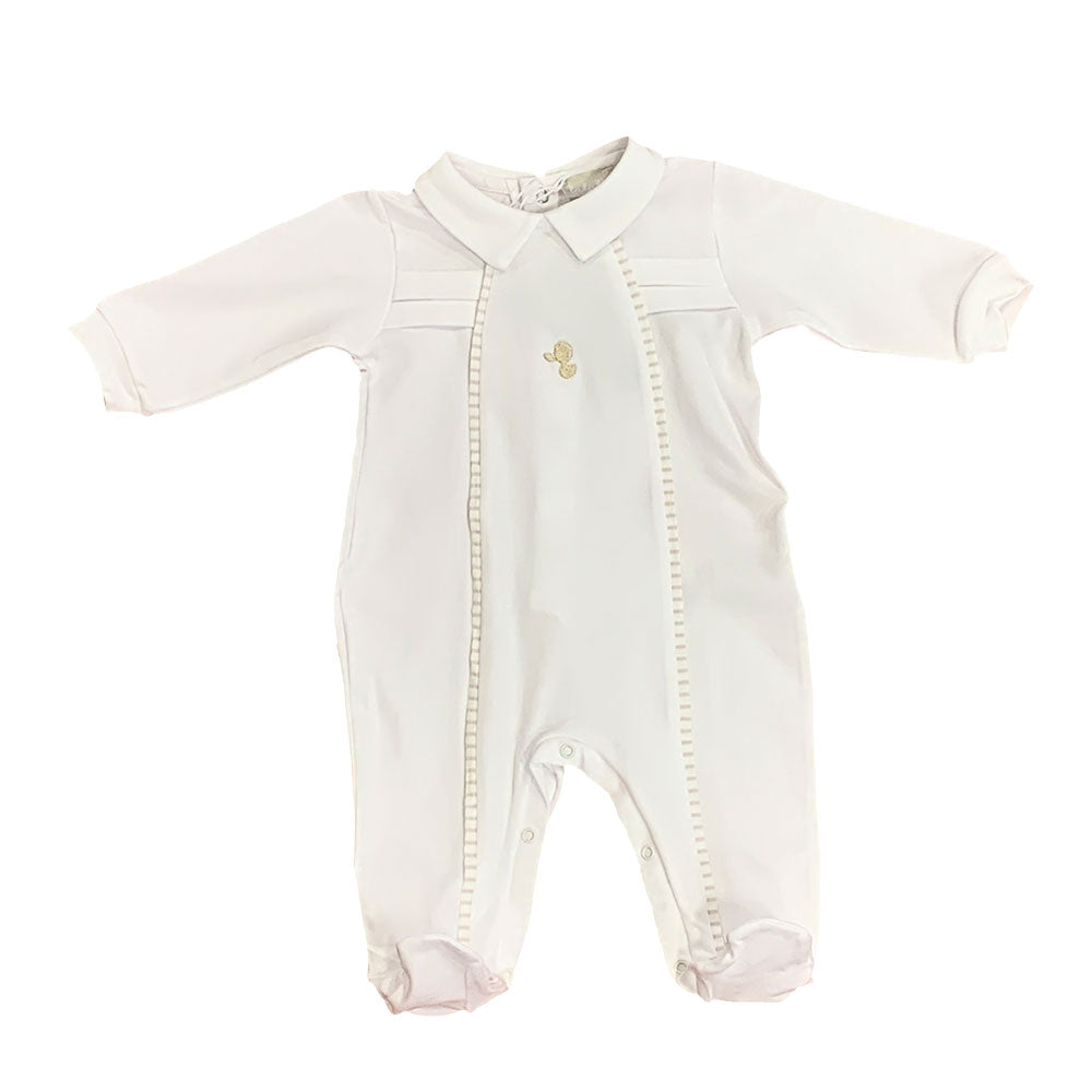 Jersey-Jumpsuit aus der Kinderkollektion Lalalù mit Stoffapplikationen an den Seiten. Knopfleiste...