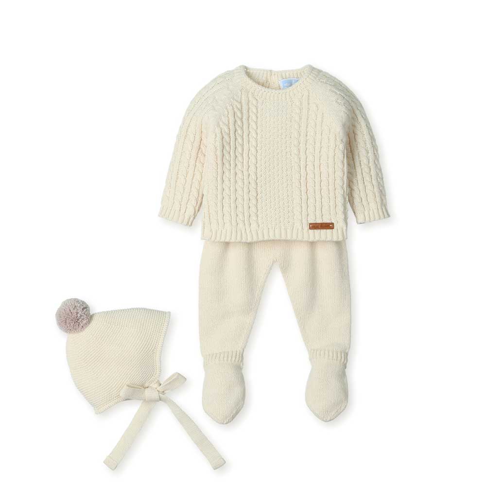 Umarme deinen Kleinen ganz fest mit diesem Set aus Pullover, lange Hose und Mütze mit Bommel – pe...