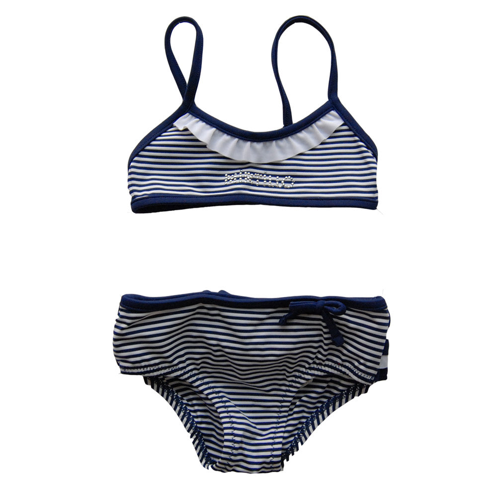 
  Bikini aus der Mirtillo Girl Clothing Line. Zweifarbiges Streifenmuster, Band
  mit Strassstei...