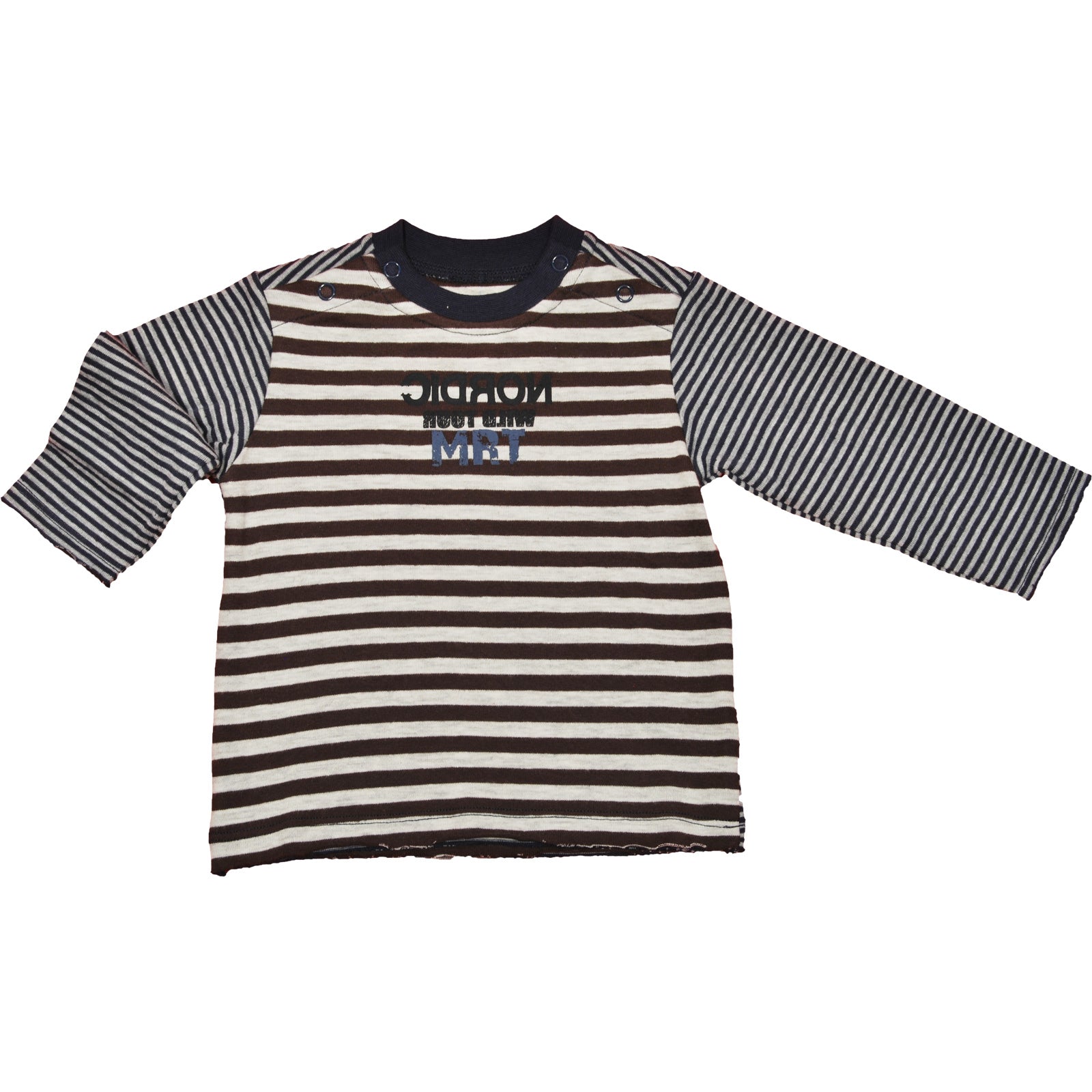
  Langarm-T-Shirt aus der Mirtillo Kinderkleidungslinie, Streifenmuster. Knöpfe auf den Schulter...