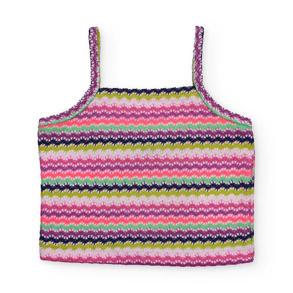 Top della Linea Abbigliamento Bambina Nath Kids, con bretelline e lavorazione traforata multicolo...