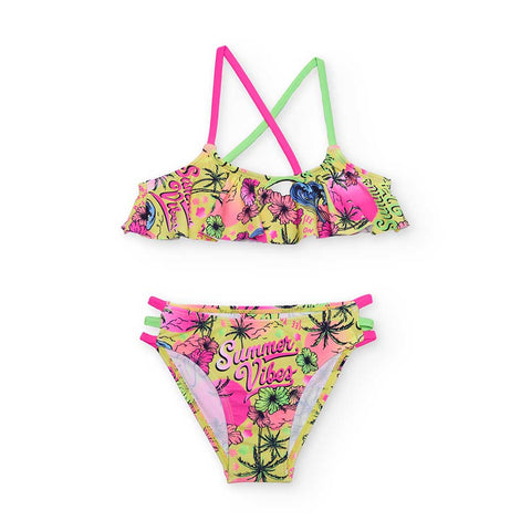 Costume da bagno bikini Nalu Easybreezy multicolor con rouches per bambina.