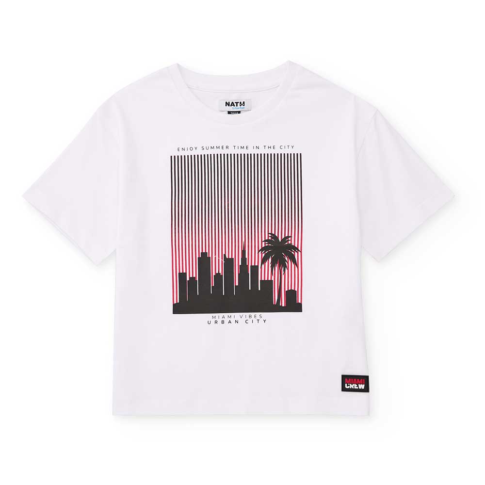 Dieses T-Shirt mit urbanem Druck ist perfekt, um Ihr Kind an Frühjahr- und Sommertagen zu begleit...
