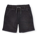 Bermuda in denim scuro con cintura elasticizzata e tasche.