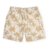 Bermuda beige con stampa di palme per bambini, perfetti per l'estate.