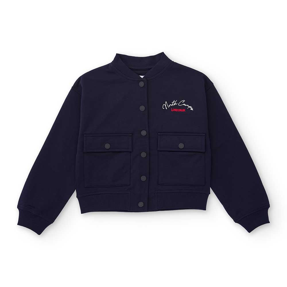 Bomber in felpa leggera della Linea Abbigliamento Bambina Nath Kids, modello collegiale, con bott...