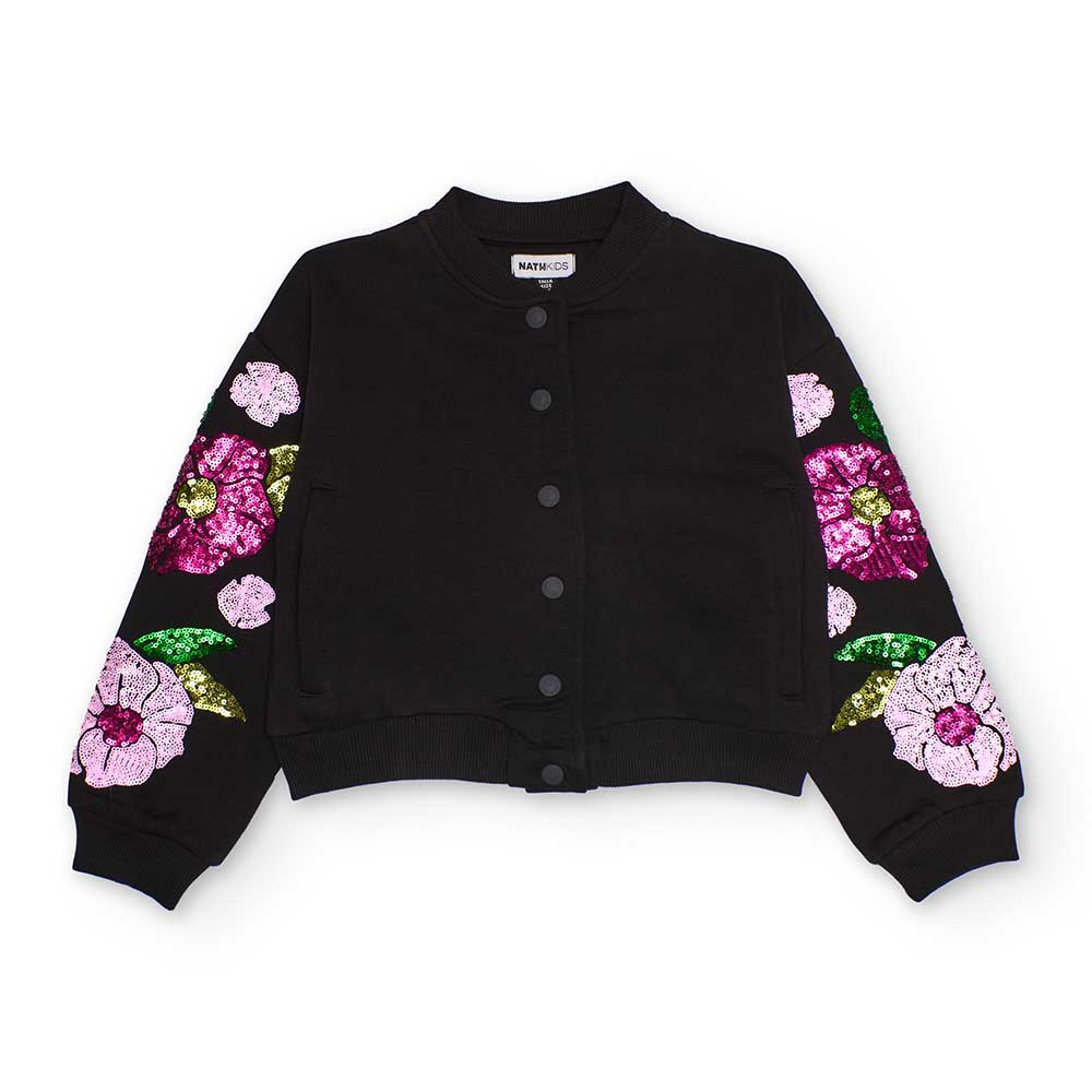 Bomberjacke aus Sweat der Linea Abbigliamento Bambina, mit weitem Ärmel und Applikation aus mehrf...