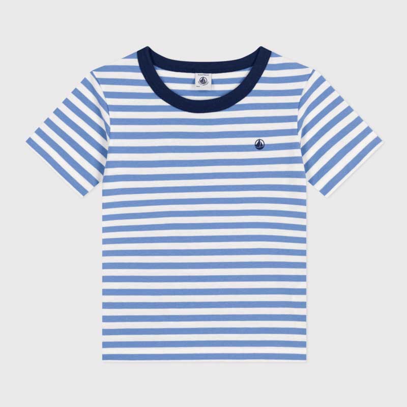 
Kurzärmeliges Jersey-T-Shirt aus der Kinderbekleidungslinie Petit Bateau mit klassischer Passfor...
