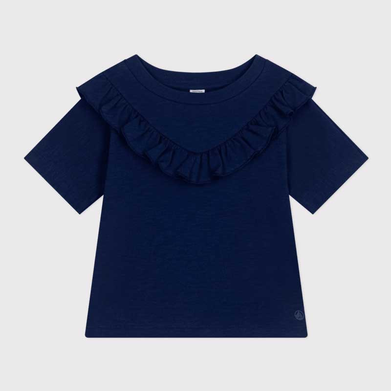 
Kurzärmeliges T-Shirt aus der Kinderkollektion von Petit Bateau aus Slub-Jersey mit Volants auf ...