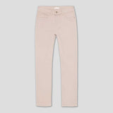 Pantaloni slim fit beige chiaro con cinque tasche e chiusura a bottone e zip