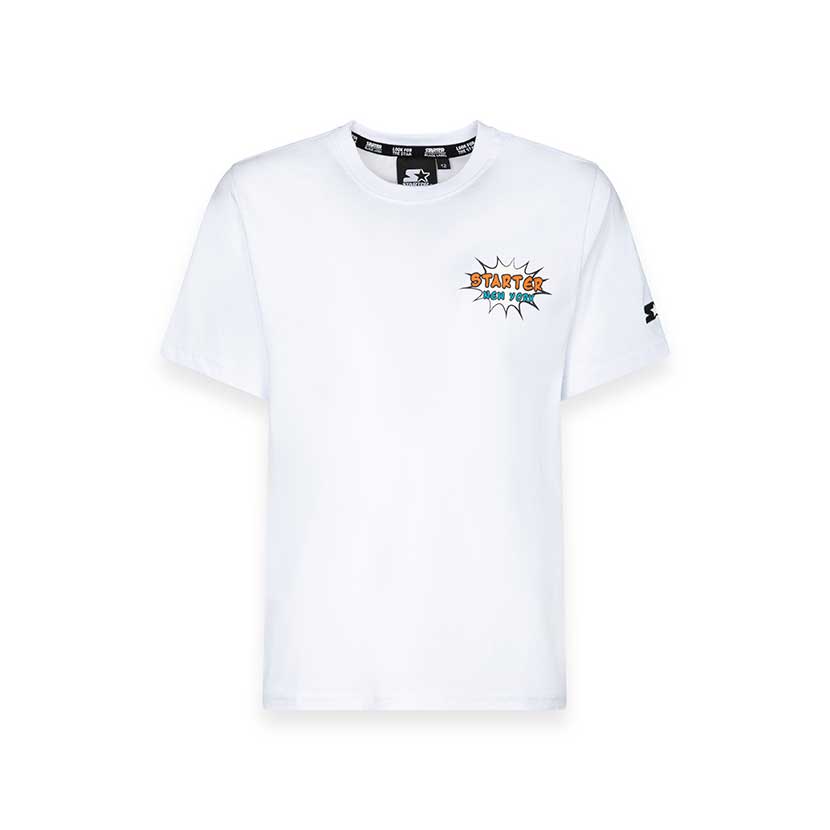 
T-Shirt der Starter-Kinderbekleidungslinie, halbarm mit bunter Druck auf der Rückseite und klein...