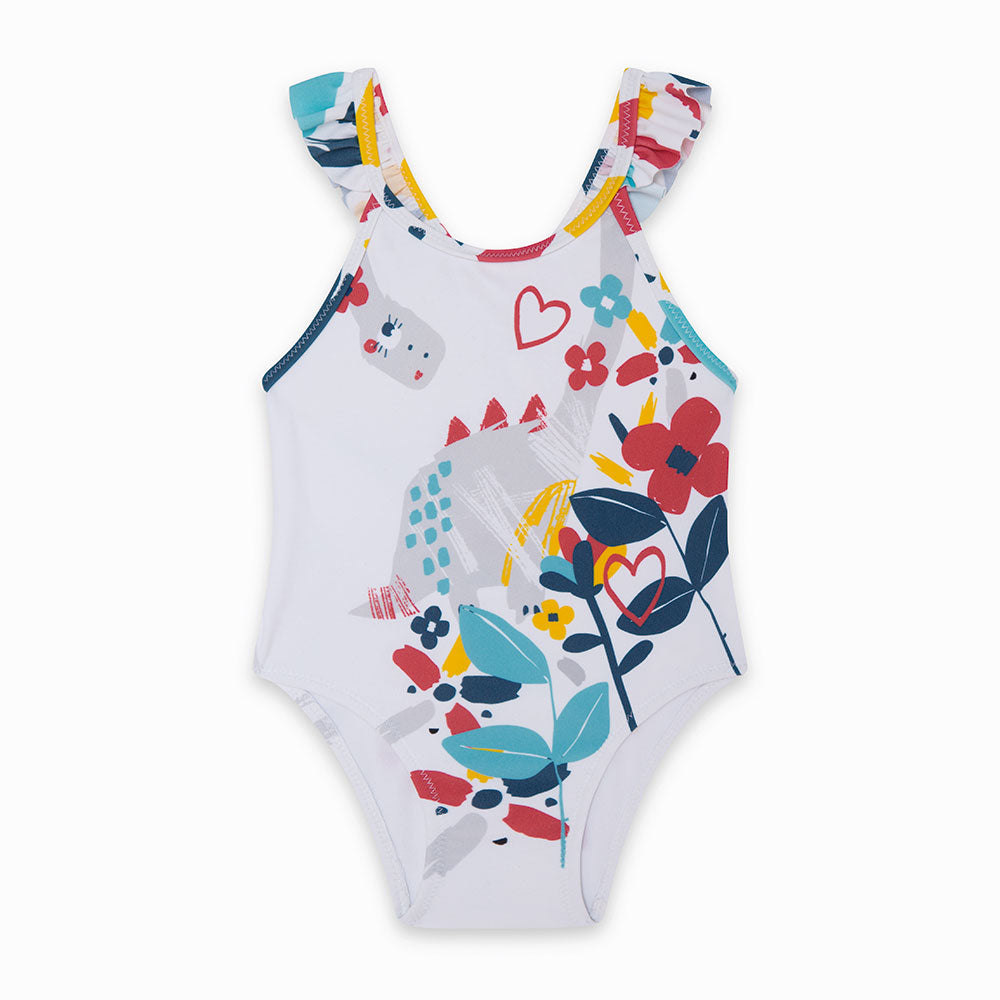 
  Badeanzug aus der Tuc Tuc Girl's Clothing Line mit mehrfarbigem Print von
  Dinosaurier und Vo...
