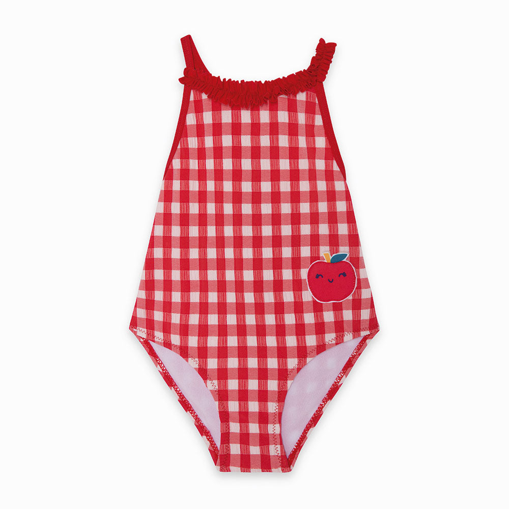 
  Badeanzug aus der Tuc Tuc Girl's Clothing Line mit Karomuster
  Riccetto am Halsausschnitt.


...
