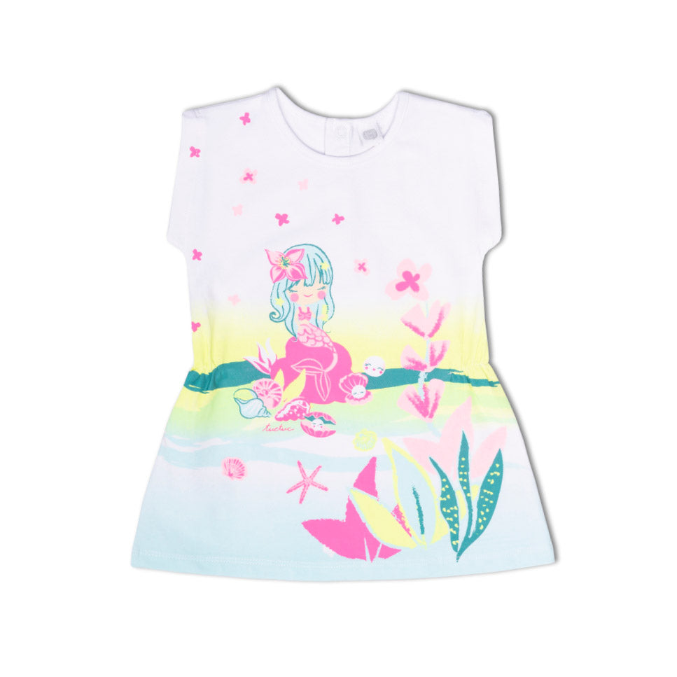 Kleid aus der Tuc Tuc Children's Clothing Line, aus Jersey, mit elastischem Bund und Fluo-Print a...