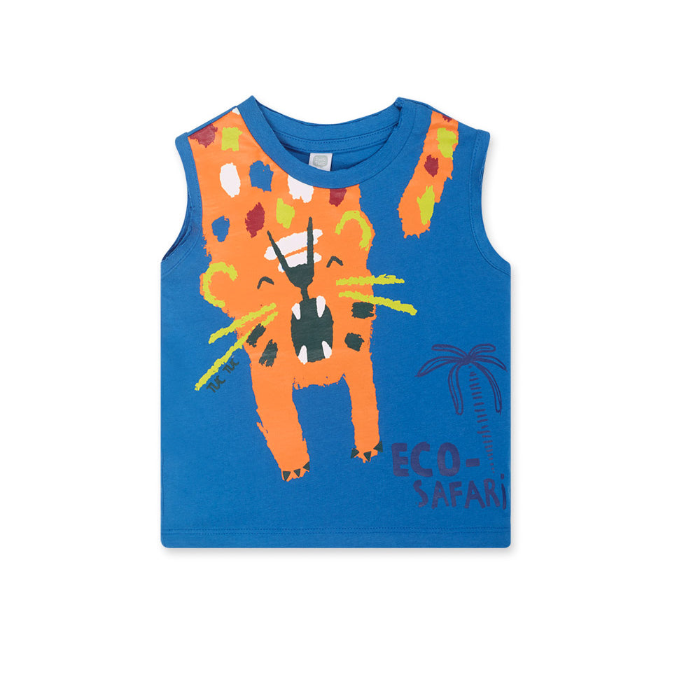 Strand-Tanktop aus der Tuc Tuc Children's Clothing Line, mit lebhaftem Print auf der Vorderseite....