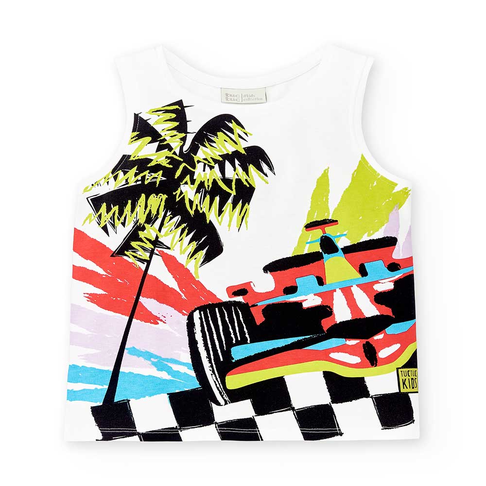  

Kinder-Tanktop aus der Tuc Tuc Kinderbekleidungslinie mit farbigem Aufdruck auf der Vorderseit...