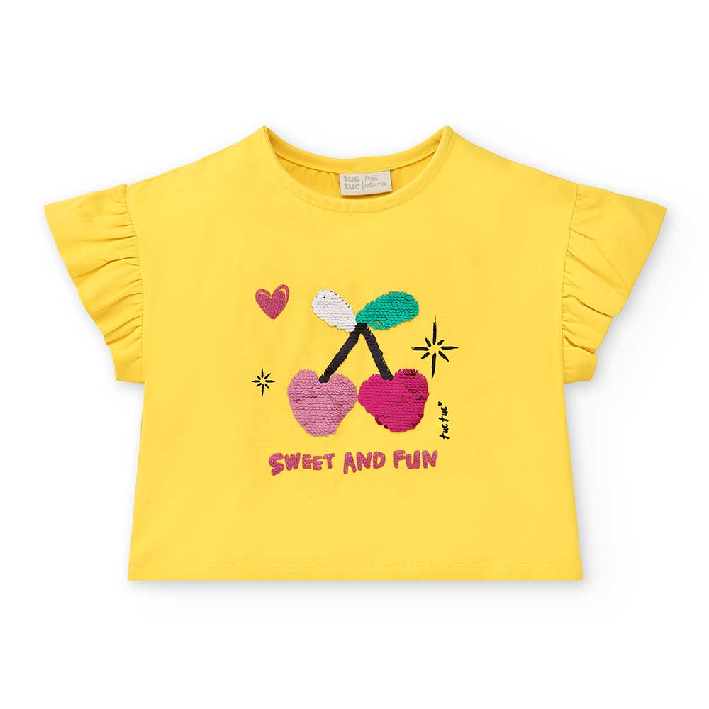 
T-Shirt aus der Kinderbekleidungslinie Tuc Tuc, mit Lurex-Schriftzug und Paillettenapplikation a...