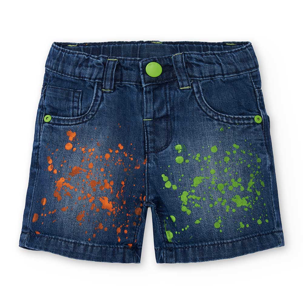 
Jeans-Bermudas aus der Kinderbekleidungslinie Tuc Tuc, mit Umschlägen am Saum und farbigen Neon-...