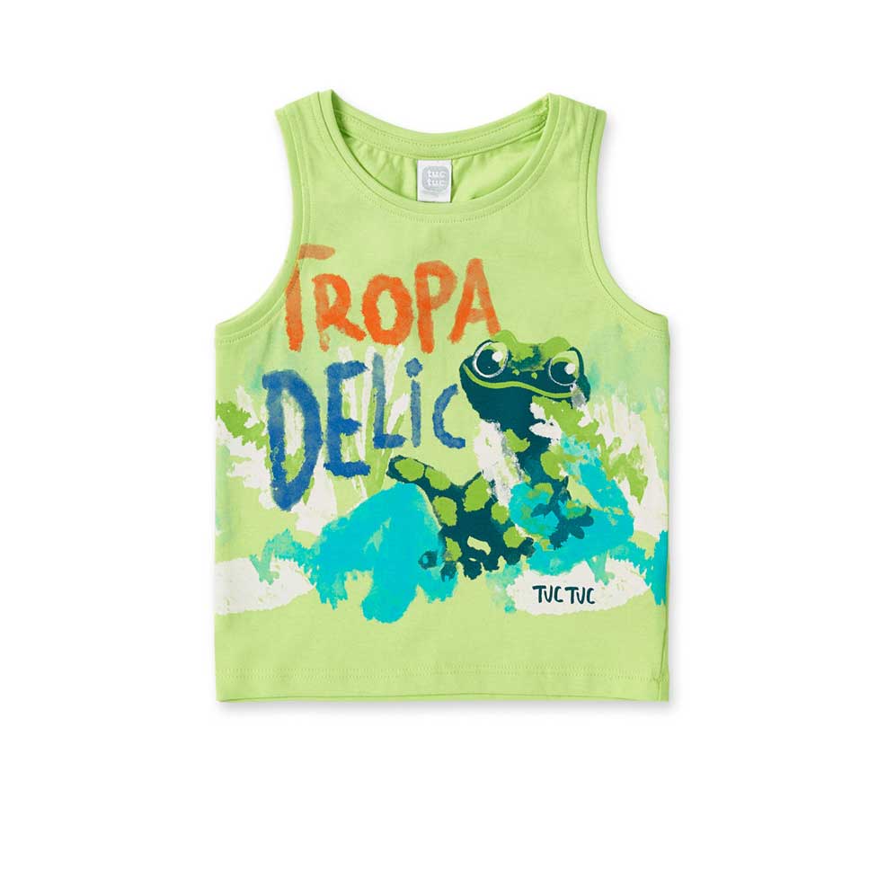 Canotta der Kinderbekleidungslinie Tuc Tuc, mit farbenfrohem Druck auf neonfarbenem Hintergrund.
...