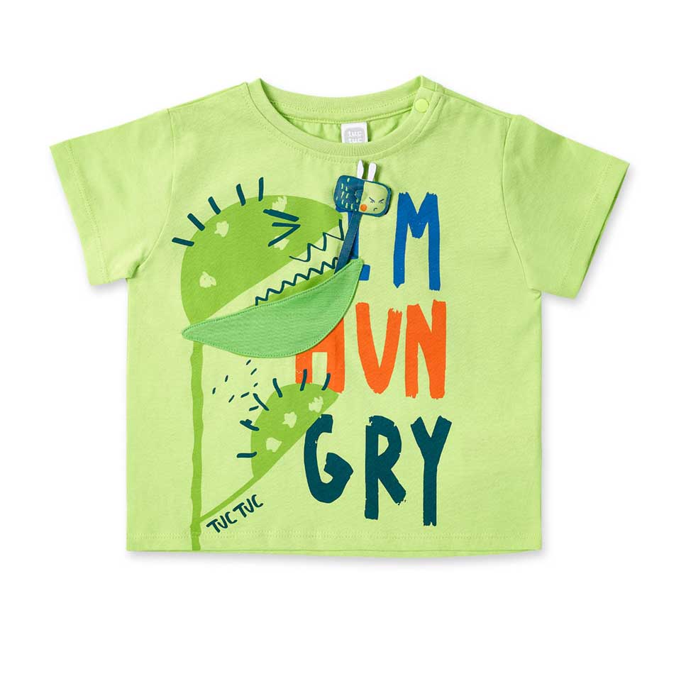 Short-sleeve T-shirt from the Tuc Tuc Children's Clothing Line, featuring snap buttons on the sho...