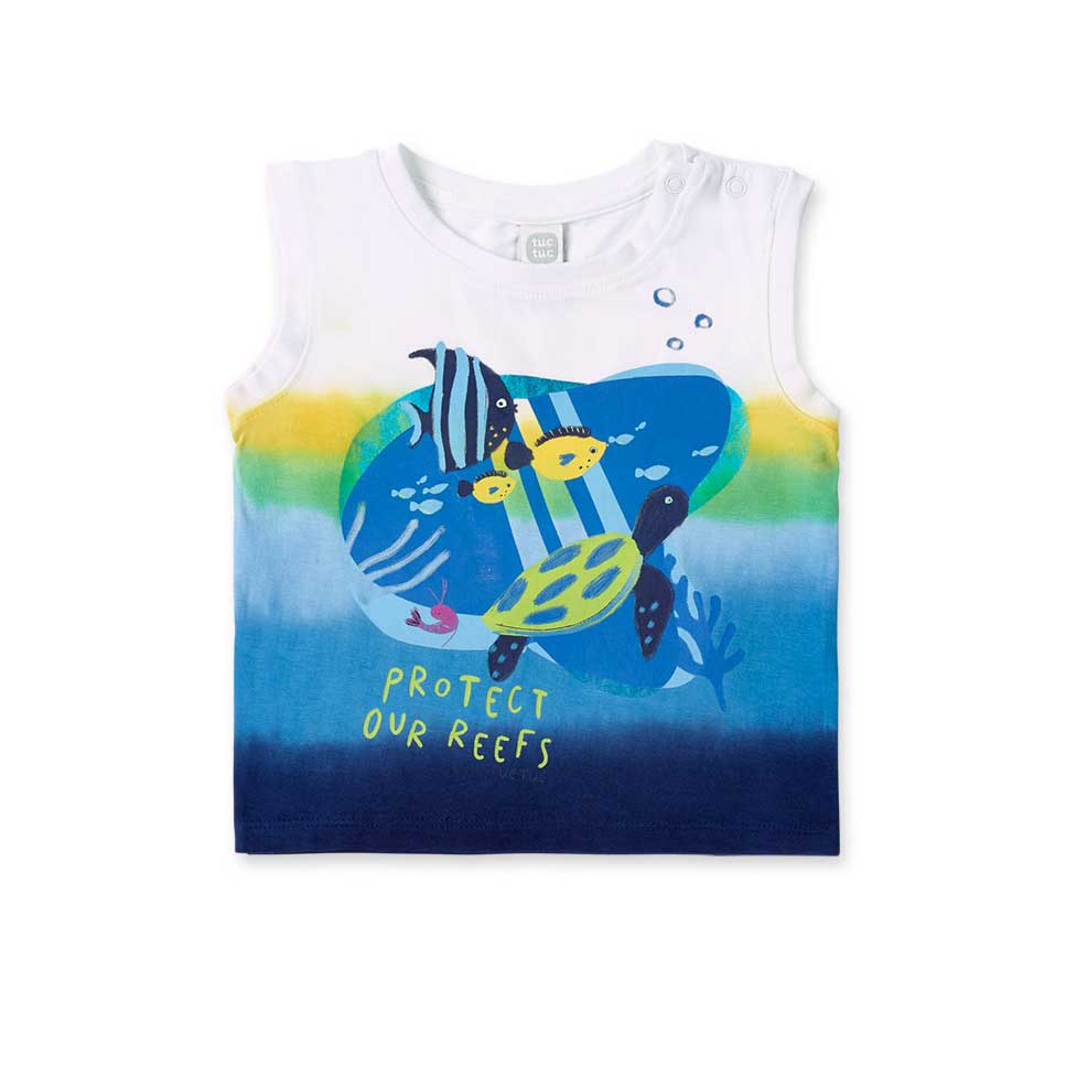 
Trägershirt aus der Kinderbekleidungslinie Tuc Tuc, mit maritimem Muster und Lurex-Details auf d...