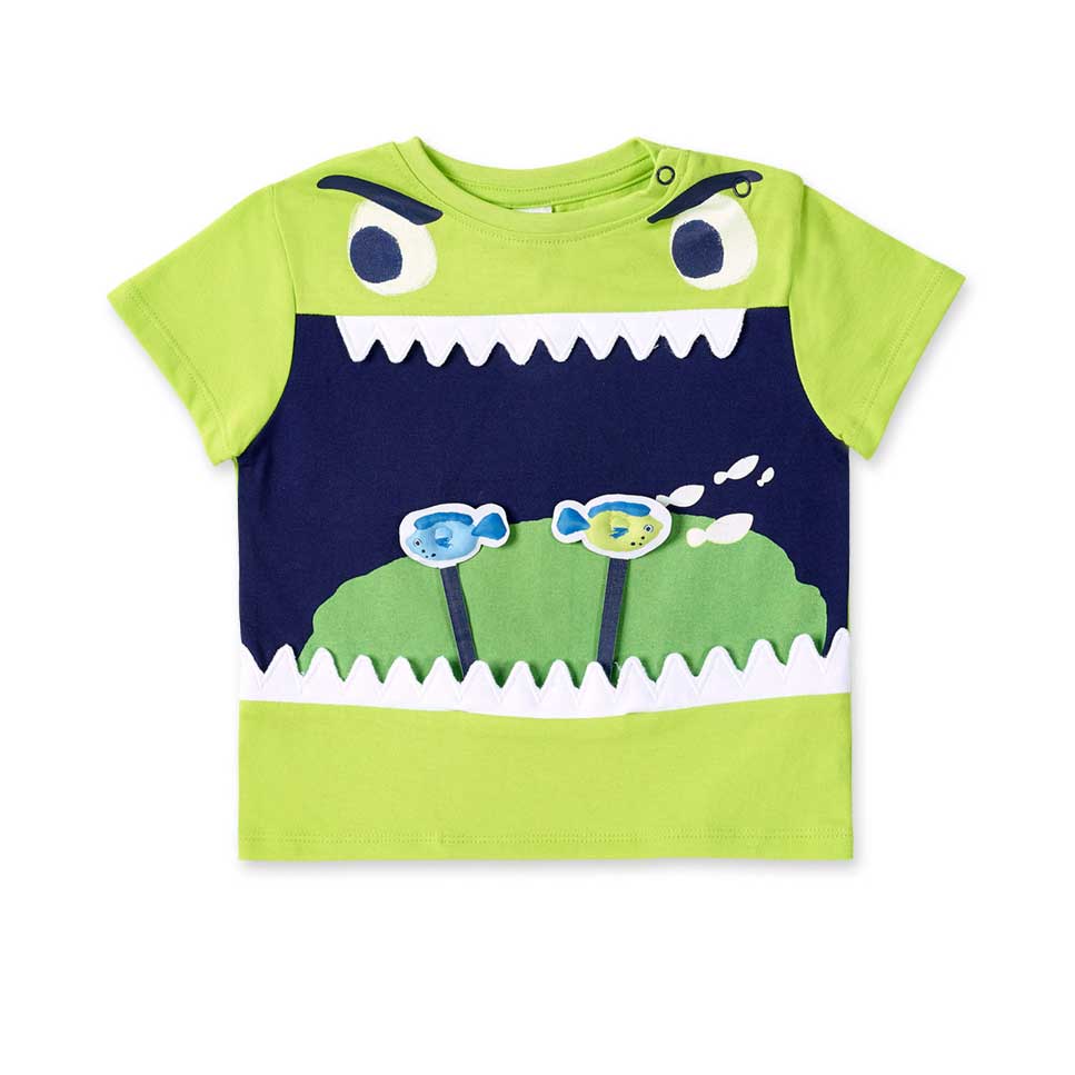T-Shirt aus der Kinderbekleidungslinie Tuc Tuc, mit Augenaufdruck auf der Vorderseite und Stoffap...