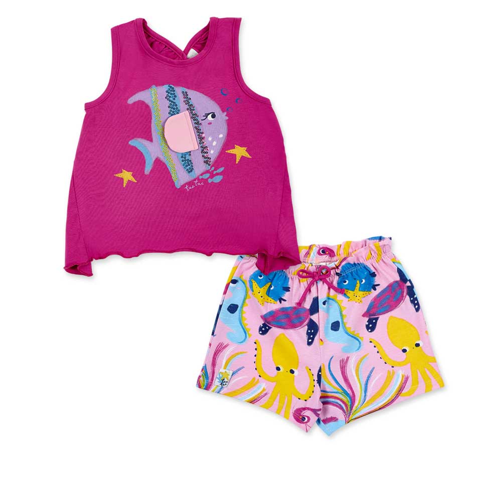 Completo due pezzi della Linea Abbigliamento Bambina Tuc Tuc, composto da top incrociato sul diet...