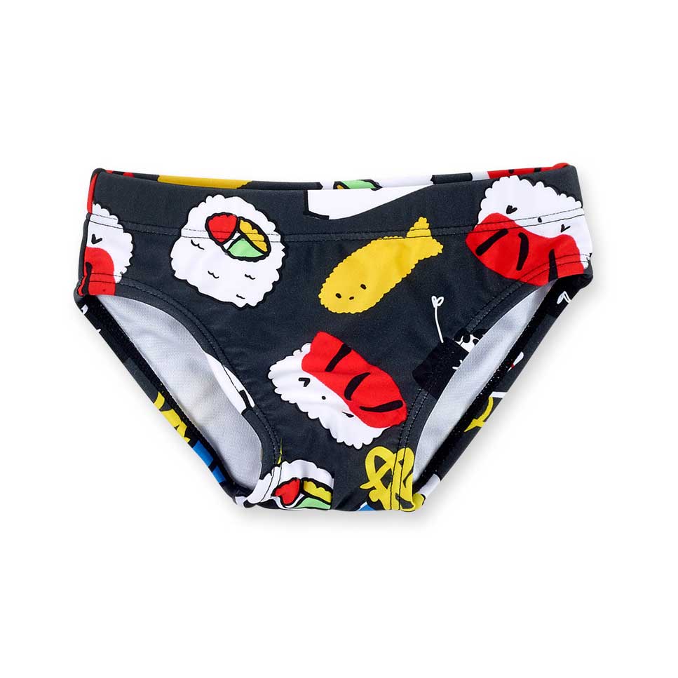 
Bade-Slip aus der Kinderbekleidungslinie Tuc Tuc, mit Sushi-Allover-Muster.


Zusammensetzung: P...