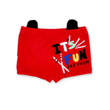 Boxer mare rosso con stampa colorata e scritta divertente per bambino