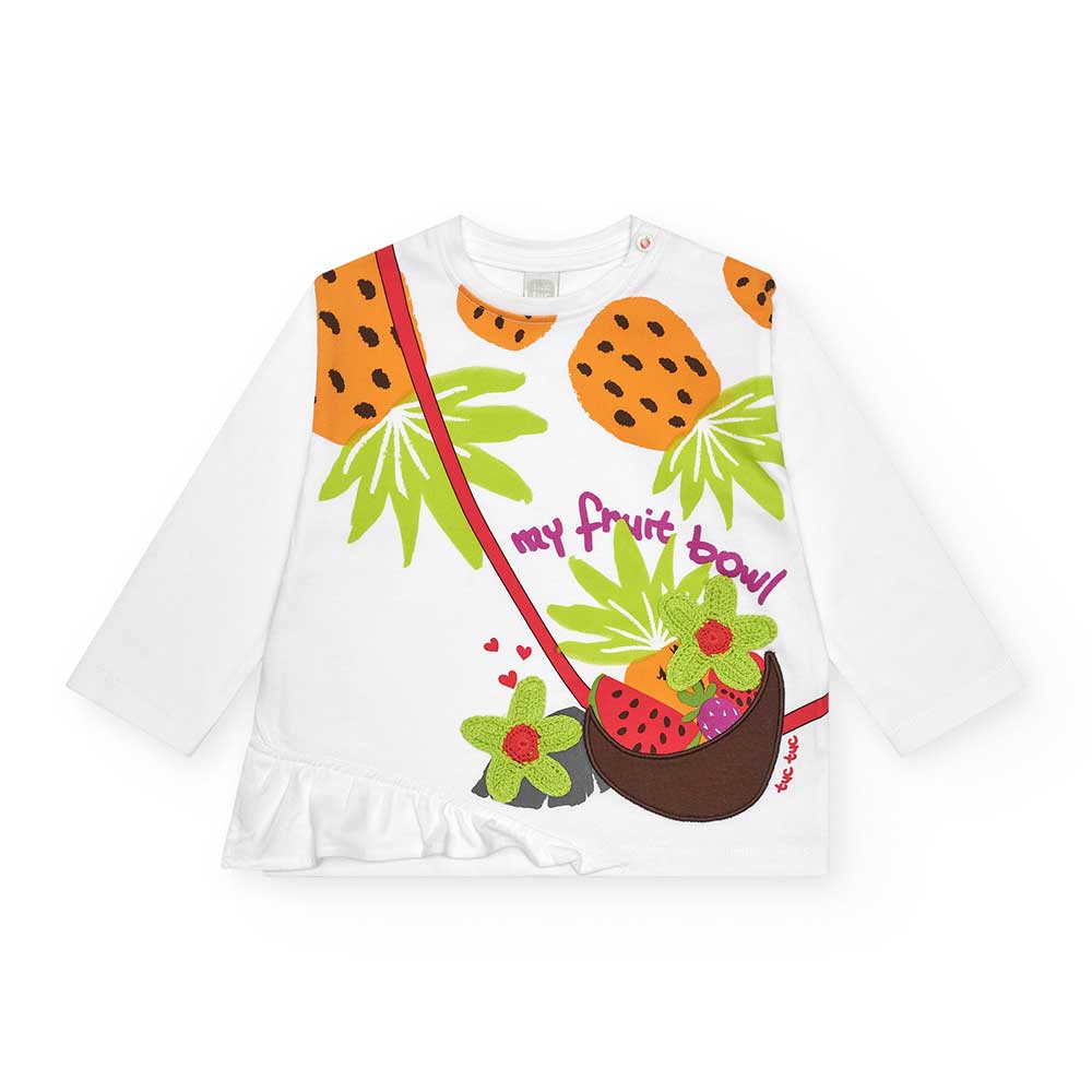 T-Shirt aus der Tuc Tuc Girls' Clothing Line, mit langen Ärmeln und buntem Druck auf der Vorderse...