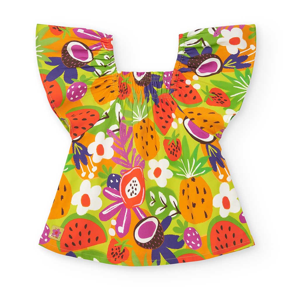 Kleidchen aus der Bekleidungslinie Tuc Tuc Bambina, mit Gummizug auf der Vorderseite und mehrfarb...