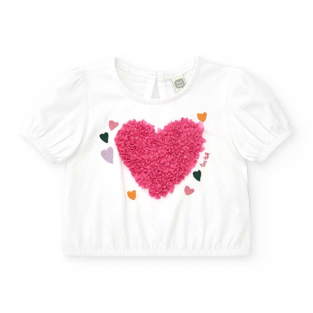 T-Shirt aus der Bekleidungslinie Tuc Tuc Bambina, mit Applikation von kleinen Blütenblättern auf ...