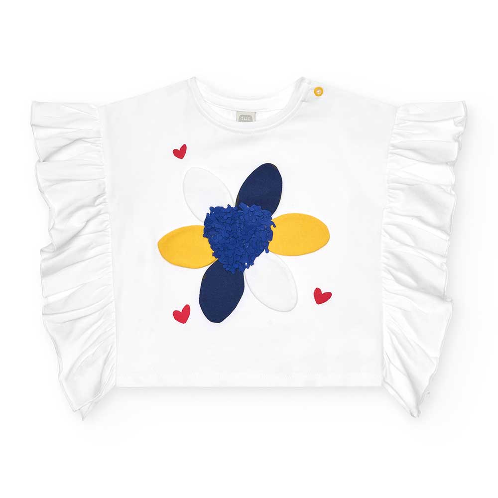 T-Shirt aus der Tuc Tuc Girls' Clothing Line, mit Rändern an den Seiten und Stoffblumenapplikatio...