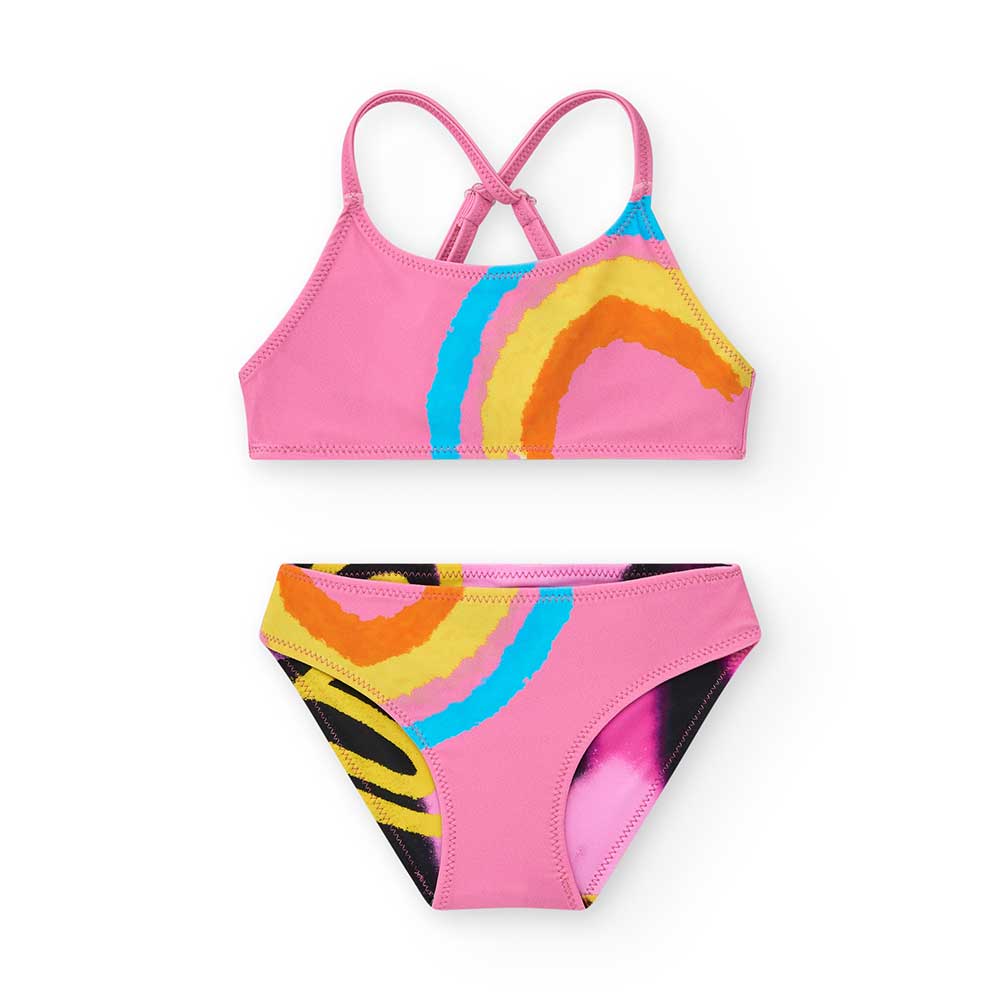 Bunt gemusterter Bikini aus der Kinderbekleidungslinie Tuc Tuc.
Zusammensetzung: Polyamid 82%, El...