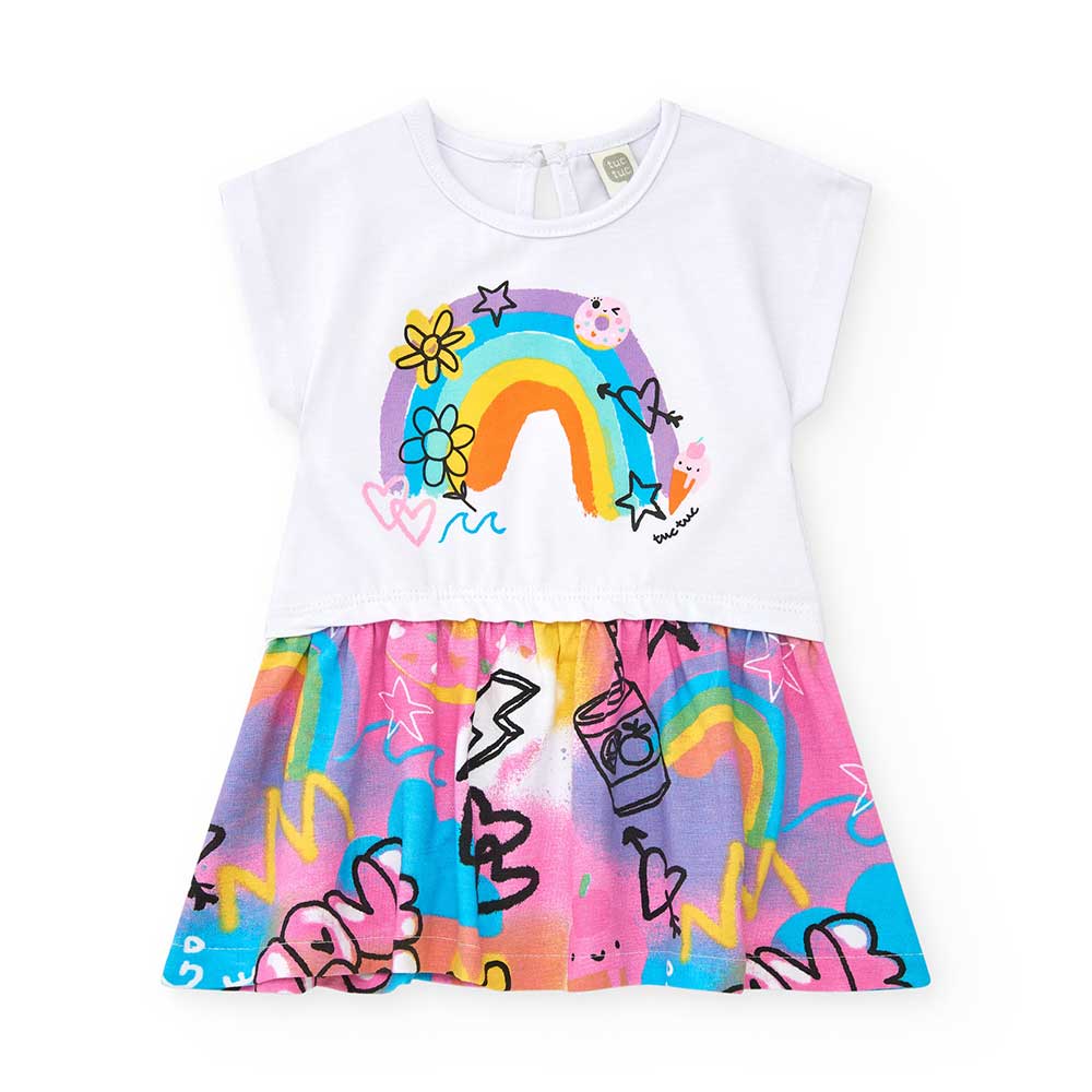 Kleines Jersey-Kleidchen aus der Kinderbekleidungslinie Tuc Tuc, mit weitem, gemustertem Rockteil...