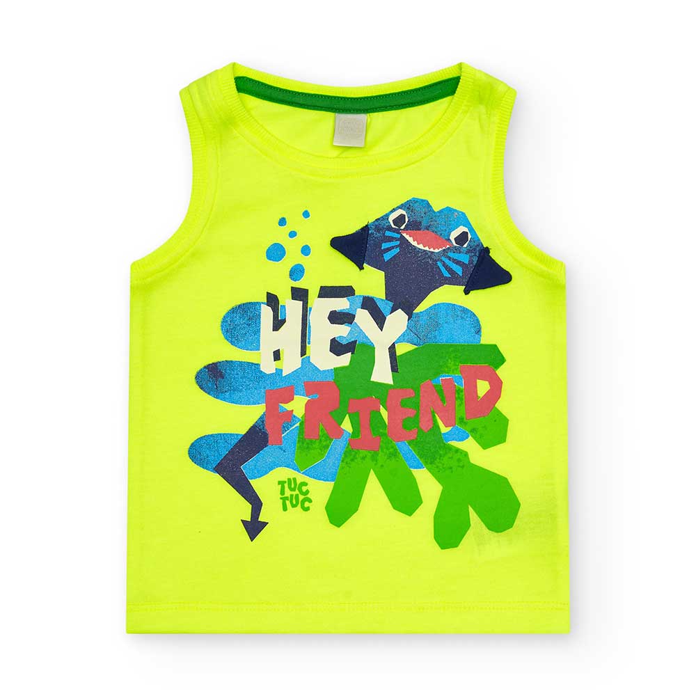 Amre Tank-Top aus der Tuc Tuc Kids' Clothing Line, mit farbenfrohem Druck auf fluoreszierendem Hi...