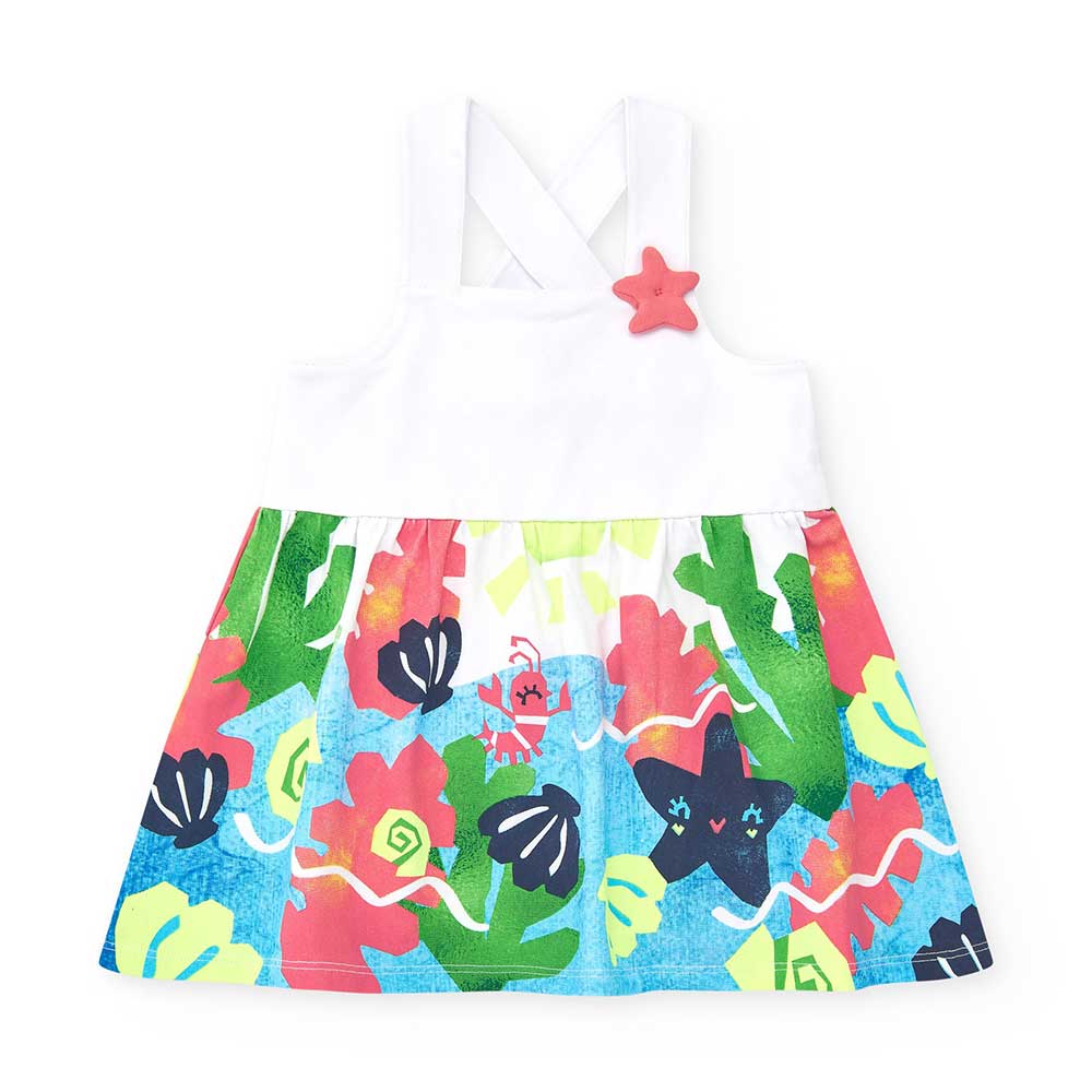 Kleidchen aus der Bekleidungslinie Tuc Tuc Bambina, Sommerkleid-Modell mit weitem Rock in fluores...