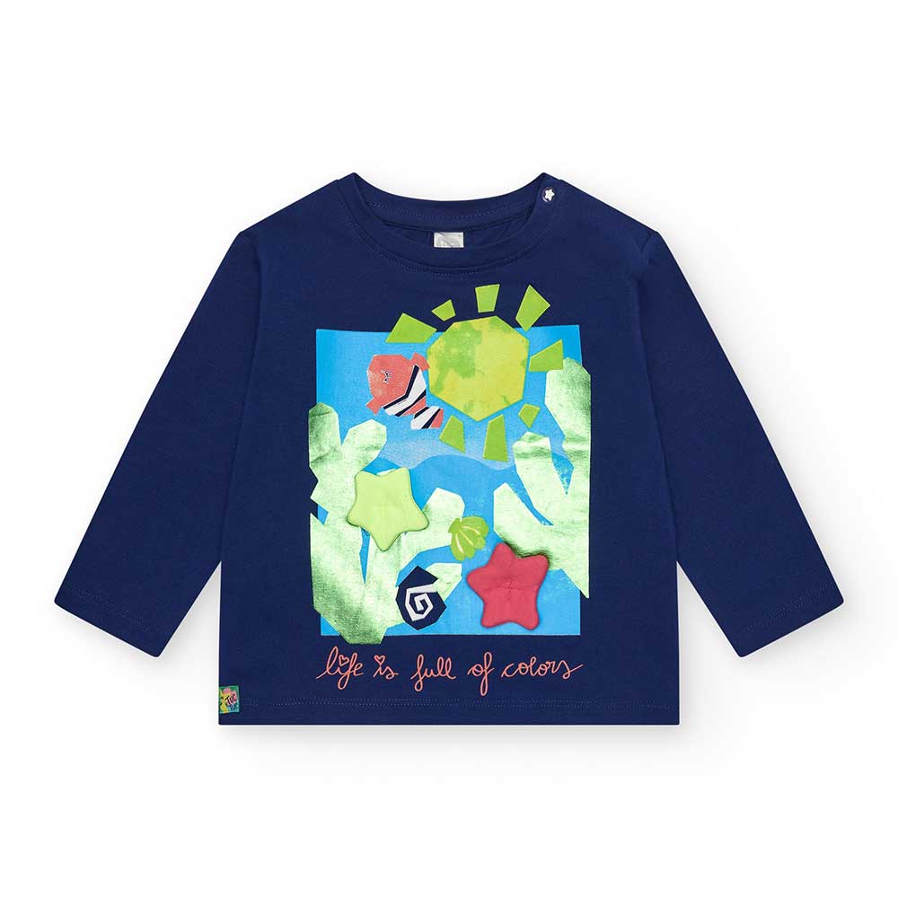 Langärmliges T-Shirt aus der Tuc Tuc Girls' Clothing Line mit buntem Druck auf der Vorderseite un...