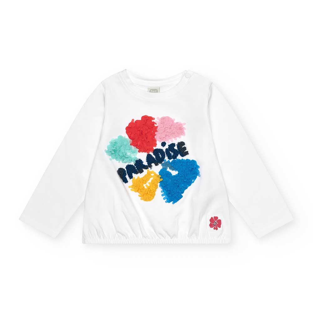 Langärmliges T-Shirt aus der Bekleidungslinie Tuc Tuc Bambina mit farbiger Blütenapplikation auf ...