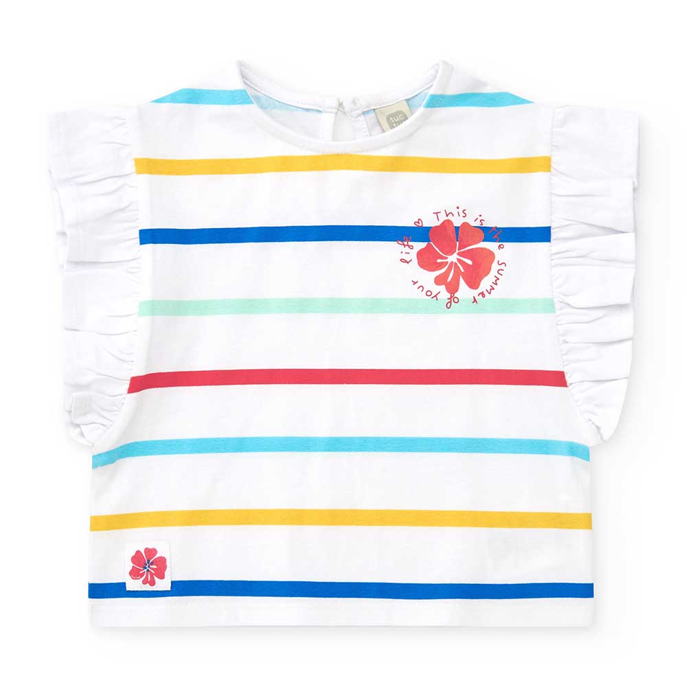 Tuc Tuc Girl's Clothing Line T-shirt, with red striped pattern on the sleeves.
Composition: Cotto...