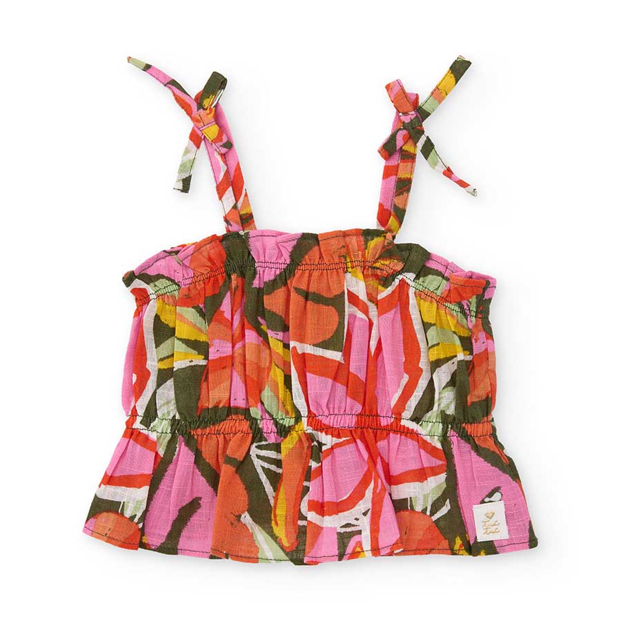 Top of the Line Girls' Clothing Tuc TUc, made of linen blend with a warm-colored floral pattern, ...