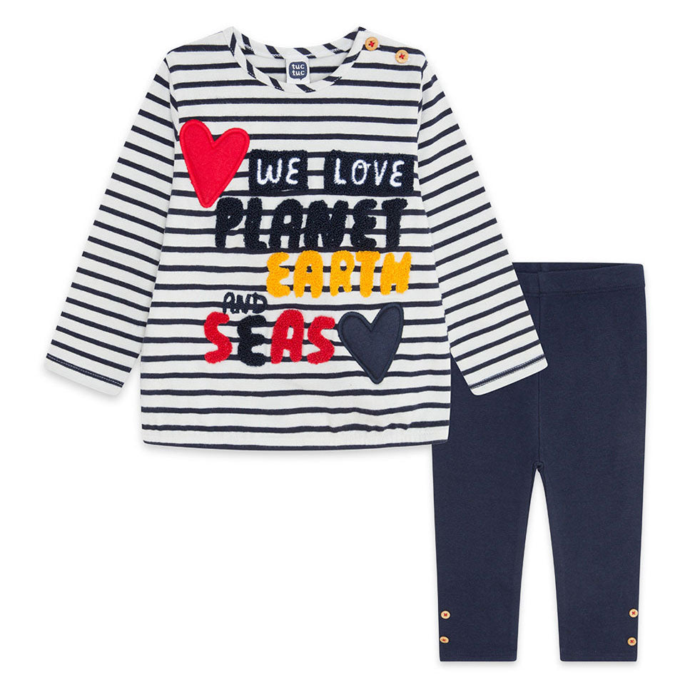 
Zweiteiler aus der Tuc Tuc Girl's Clothing Line, mit gestreiftem T-Shirt mit Bouclé-Applikation ...