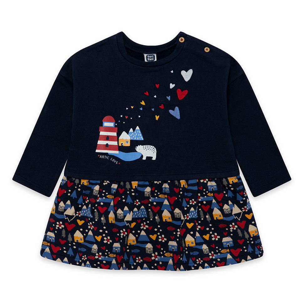 
Sweatshirtkleid aus der Tuc Tuc Girl's Clothing Line mit mehrfarbig gemustertem Rock und mehrfar...